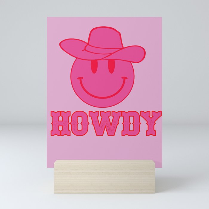 Happy Smiley Face Says Howdy - Preppy Western Aesthetic Mini Art Print