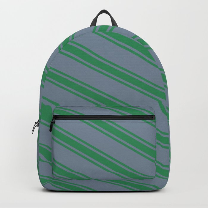 Light Slate Gray and Sea Green Colored Striped/Lined Pattern Backpack