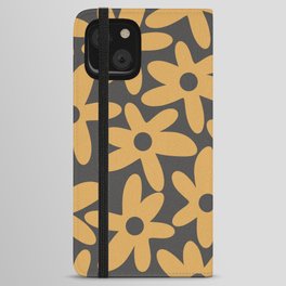 Daisy Time Retro Floral Pattern in Charcoal Grey and Muted Mustard Gold iPhone Wallet Case