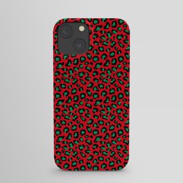 Christmas Leopard Print Black and Green on Red iPhone Case