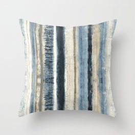 Distressed Blue and White Watercolor Stripe Throw Pillow