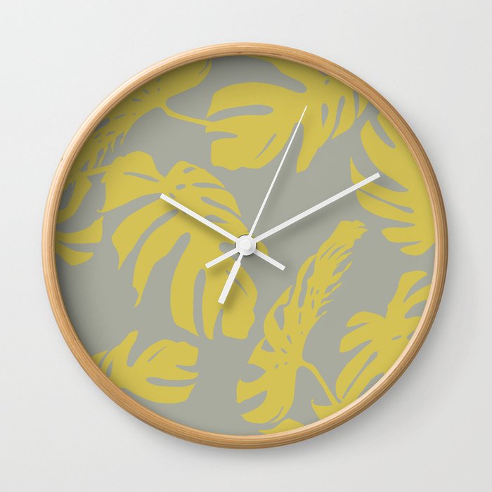 Illuminating Yellow Palm Leaves on Ultimate Gray Pantone 2021 Wall Clock