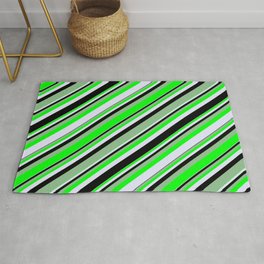 [ Thumbnail: Dark Sea Green, Lime, Lavender, and Black Colored Lines/Stripes Pattern Rug ]