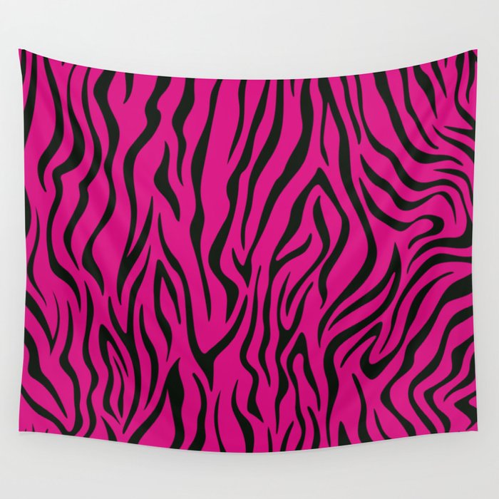 Pink Animal Print Zebra Stripes Pattern. Digital Painting Illustration Background Wall Tapestry