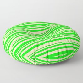 [ Thumbnail: Lime & Tan Colored Lined Pattern Floor Pillow ]