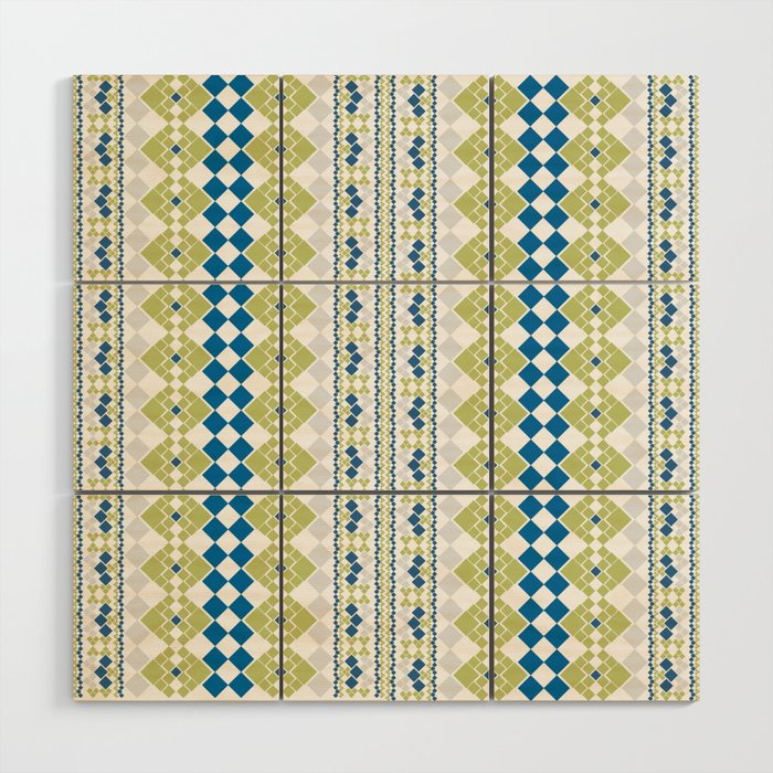 Modern Bohemian Pattern - Blue and Green Wood Wall Art