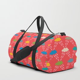 CLOUDBURST in BRIGHT RAINBOW MULTI-COLORS ON RED Duffle Bag