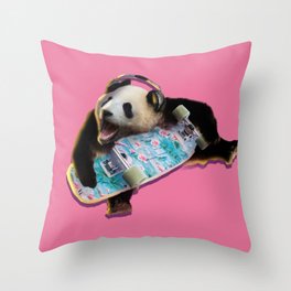 Panda Skateboarding Throw Pillow