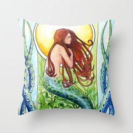 Kelp Forest Mermaid Throw Pillow