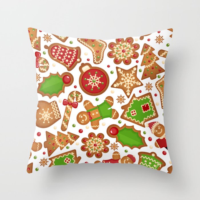 Christmas Gingerbread Pattern Throw Pillow