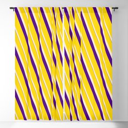 [ Thumbnail: Yellow, Beige, and Indigo Colored Lines/Stripes Pattern Blackout Curtain ]