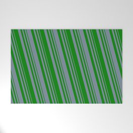 [ Thumbnail: Light Slate Gray and Green Colored Lined Pattern Welcome Mat ]