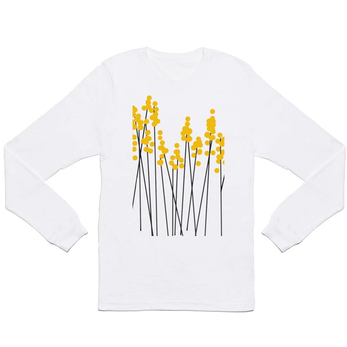 Hello Spring! Yellow/Black Retro Plants on White #decor #society6 #buyart Long Sleeve T Shirt