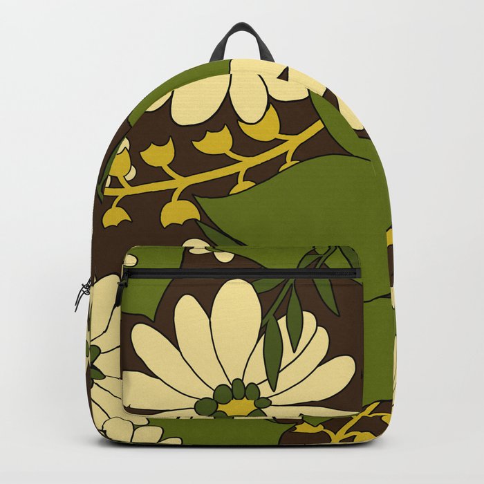 Retro 80S spring green floral print Backpack