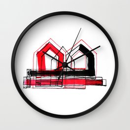 Red Black Houses No.: 01 "Paper drawings / paintings" Wall Clock