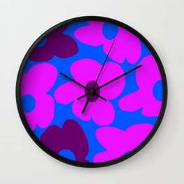 Large Pink and Purple Retro Flowers Blue Background #decor #society6 #buyart Wall Clock