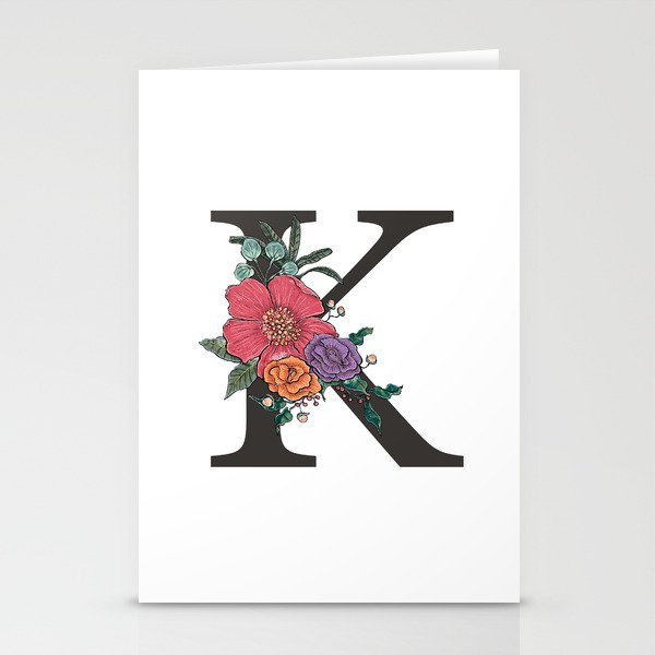 Monogram Letter K with Flowers Stationery Cards