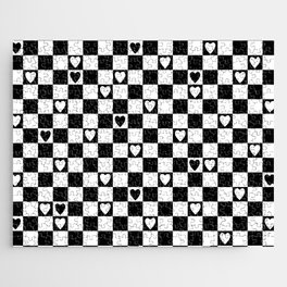 Checkered hearts black and white Jigsaw Puzzle