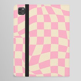 70s Trippy Grid Retro Pattern in Pink & Beige iPad Folio Case