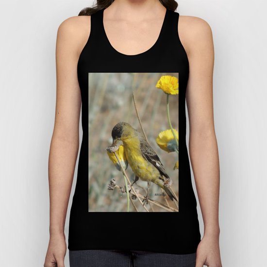 Mr. Lesser Goldfinch Feeds on Seeds Unisex Tank Top