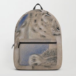 Snow Leopard Ghost Graphite Colored Pencil Drawing Backpack