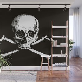 Skull and Crossbones | Jolly Roger | Pirate Flag | Black and White | Wall Mural
