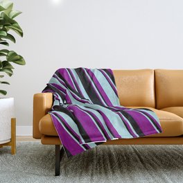 [ Thumbnail: Powder Blue, Purple, and Black Colored Striped/Lined Pattern Throw Blanket ]