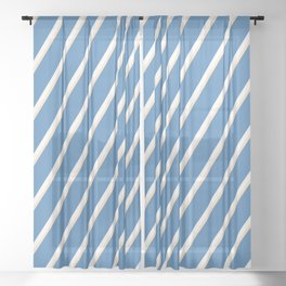 [ Thumbnail: Bisque, Blue, and White Colored Lined/Striped Pattern Sheer Curtain ]