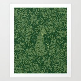 Spring Cheetah Pattern - Forest Green Art Print