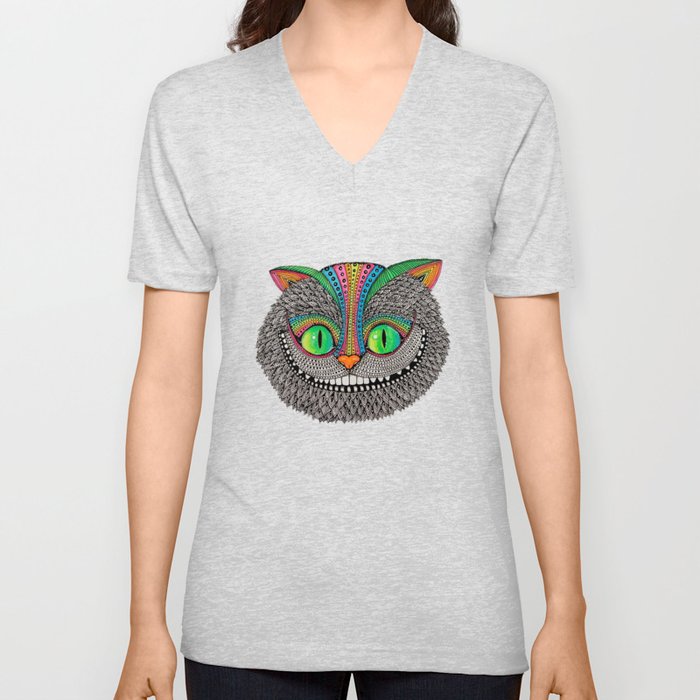 Alice´s cheshire cat by Luna Portnoi V Neck T Shirt