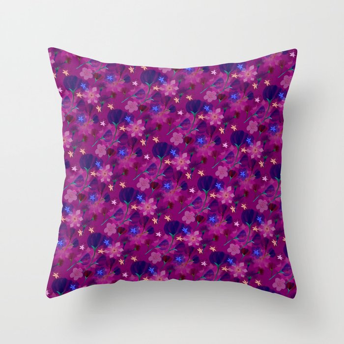 A Floral Garden in the Neon Purple Colors Throw Pillow