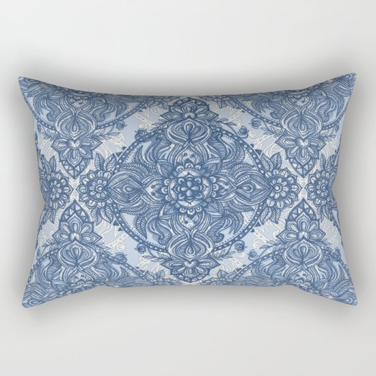 Denim Blue Lace Pencil Doodle Rectangular Pillow