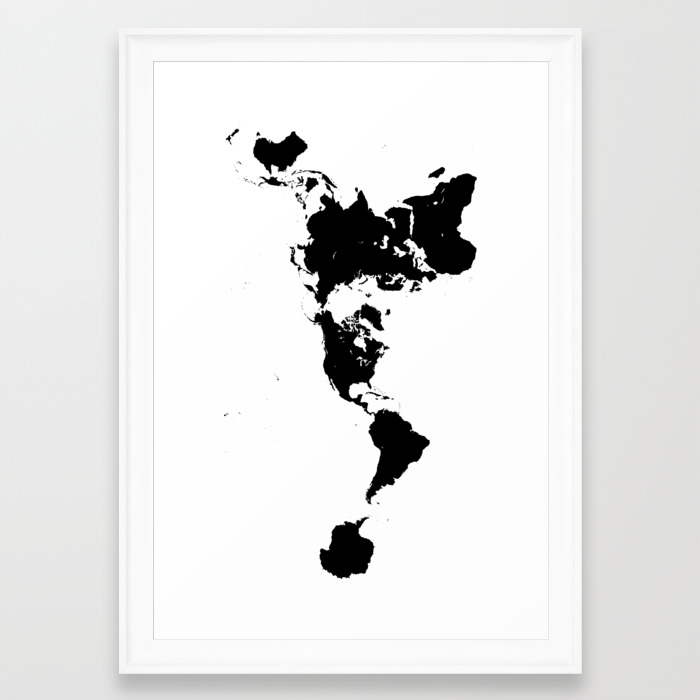 Dymaxion World Map Fuller Projection Map Minimalist Black On