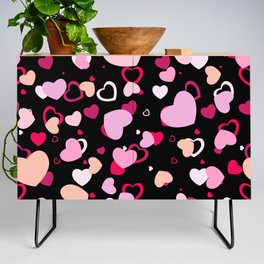 Peach Hearts Meadly Valentines Day Anniversary Pattern- Black Credenza