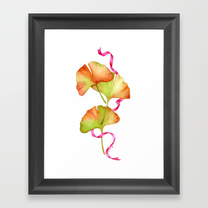 Ginkgo leaves Watercolor Framed Art Print
