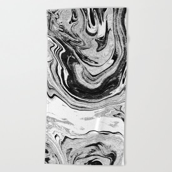 Masuki - black and white minimal spilled ink marbled paper marble texture marbling marble painting Beach Towel