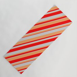 [ Thumbnail: Light Grey, Brown & Red Colored Lines Pattern Yoga Mat ]