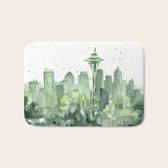 Seattle Watercolor Painting Bath Mat