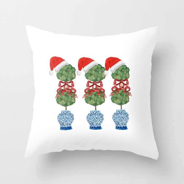 Christmas Santa Topiary Ginger jars Throw Pillow by Original Art