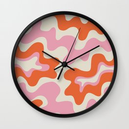 Pink and orange retro style liquid swirls Wall Clock