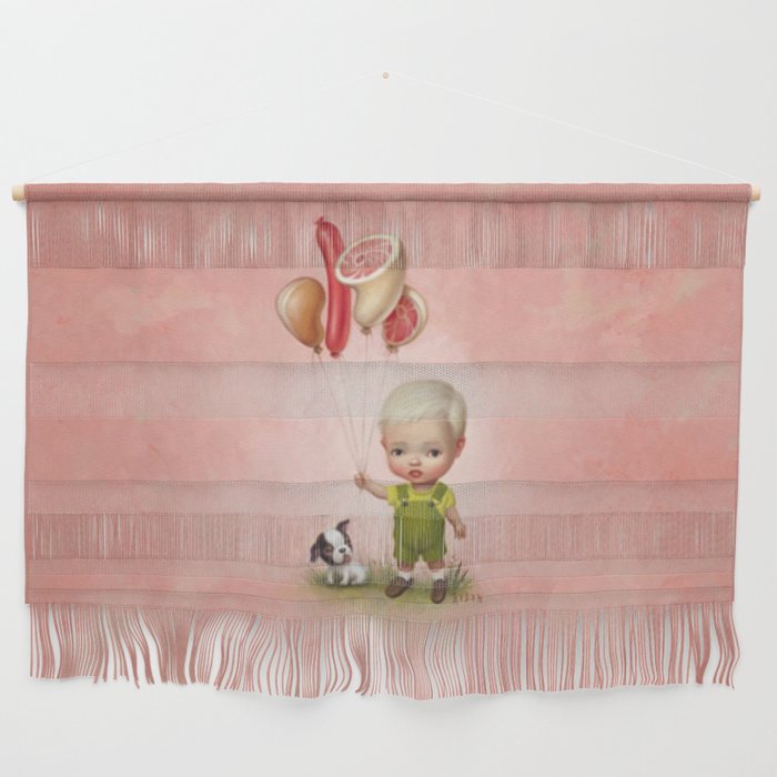 Little Boy Holding Meat Balloon Wall Hanging