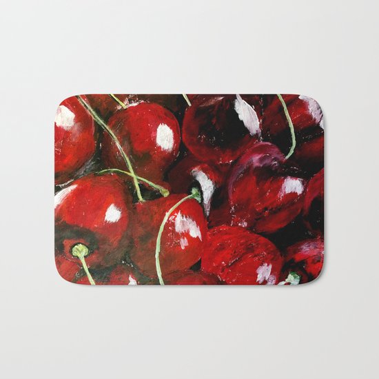 Cherries - Still Life In Acrylics Original Fine Art Bath Mat