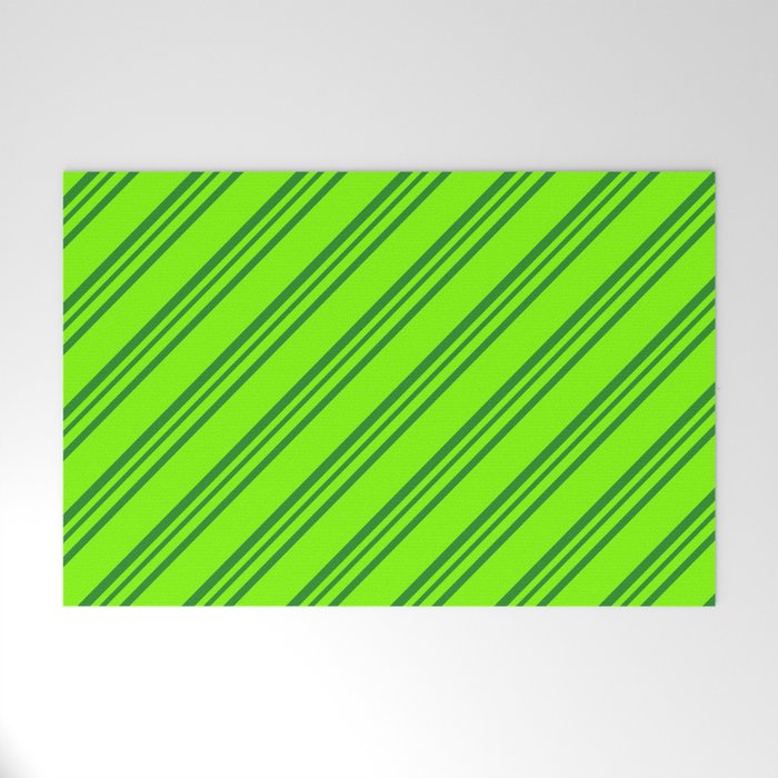 Chartreuse and Forest Green Colored Stripes/Lines Pattern Welcome Mat