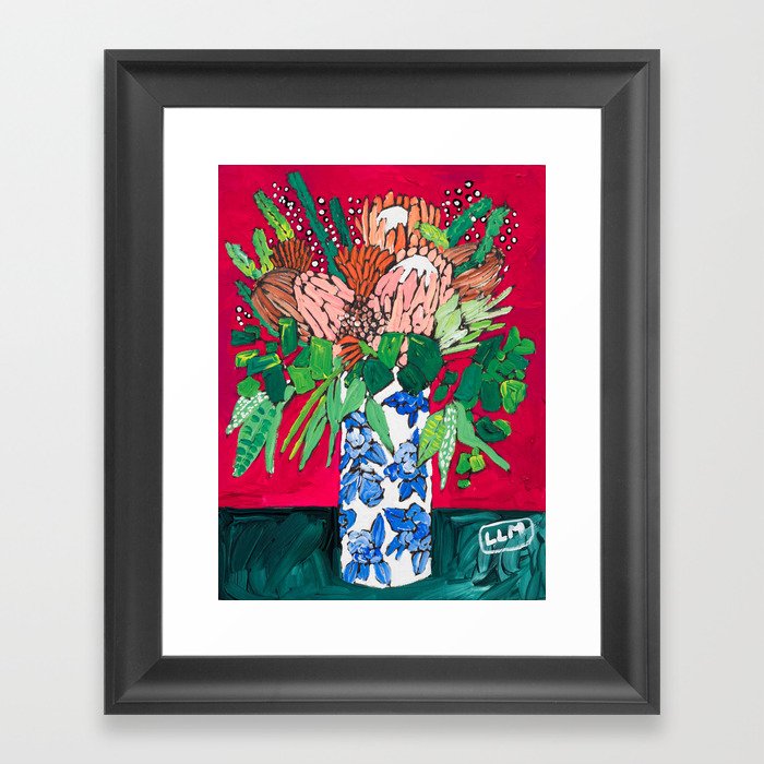 Magenta Australian Native Bouquet of Flowers after Matisse Framed Art Print