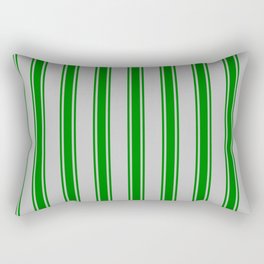 [ Thumbnail: Grey and Green Colored Stripes Pattern Rectangular Pillow ]