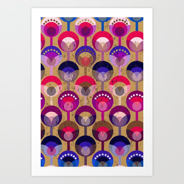 geometric flowers pop color Art Print