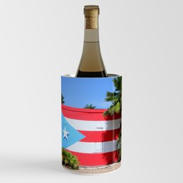 Puerto Rico flag on wall with palm trees Wine Chiller