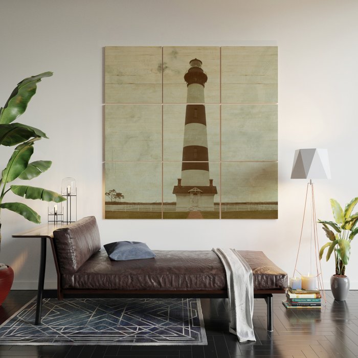 Beach Style Artwork: Bodie Lighthouse Glass Plate Effects Coastal Landscape Photograph Wood Wall Art