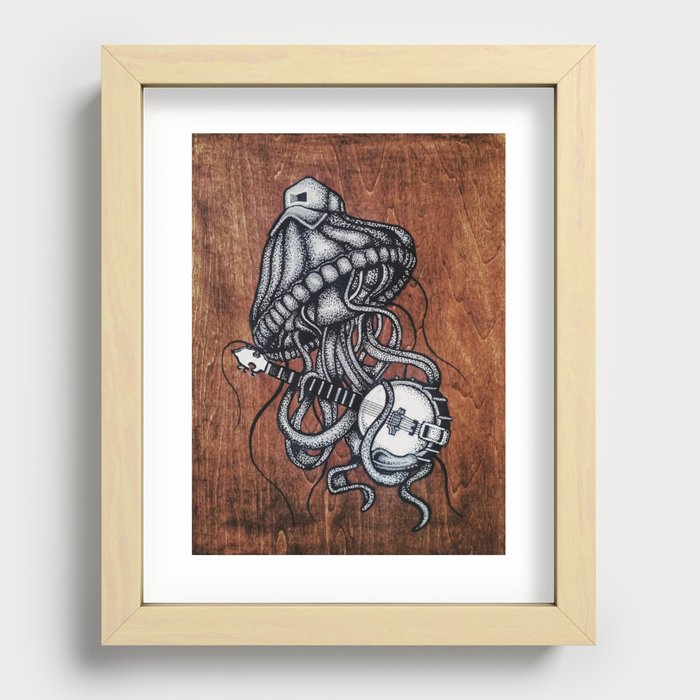 Redneck Jellyfish: Pen & Ink on Wood Recessed Framed Print