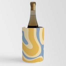 Modern Retro Liquid Swirl Abstract Pattern in Light Blue and Mustard Yellow Wine Chiller